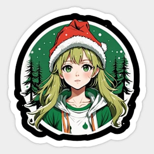 cute anime girl celebrating christmas Sticker